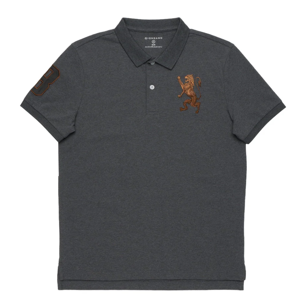 GIORDANO Men's 3D Lion Polo (01013222) - 41 - Melange Signature Grey - Image 8