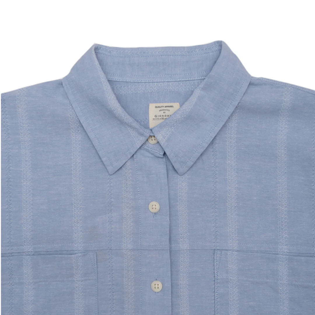 GIORDANO Women's Cotton Linen Acute Collar Long Sleeves Loose Fit Shirt (05345223) - Image 3