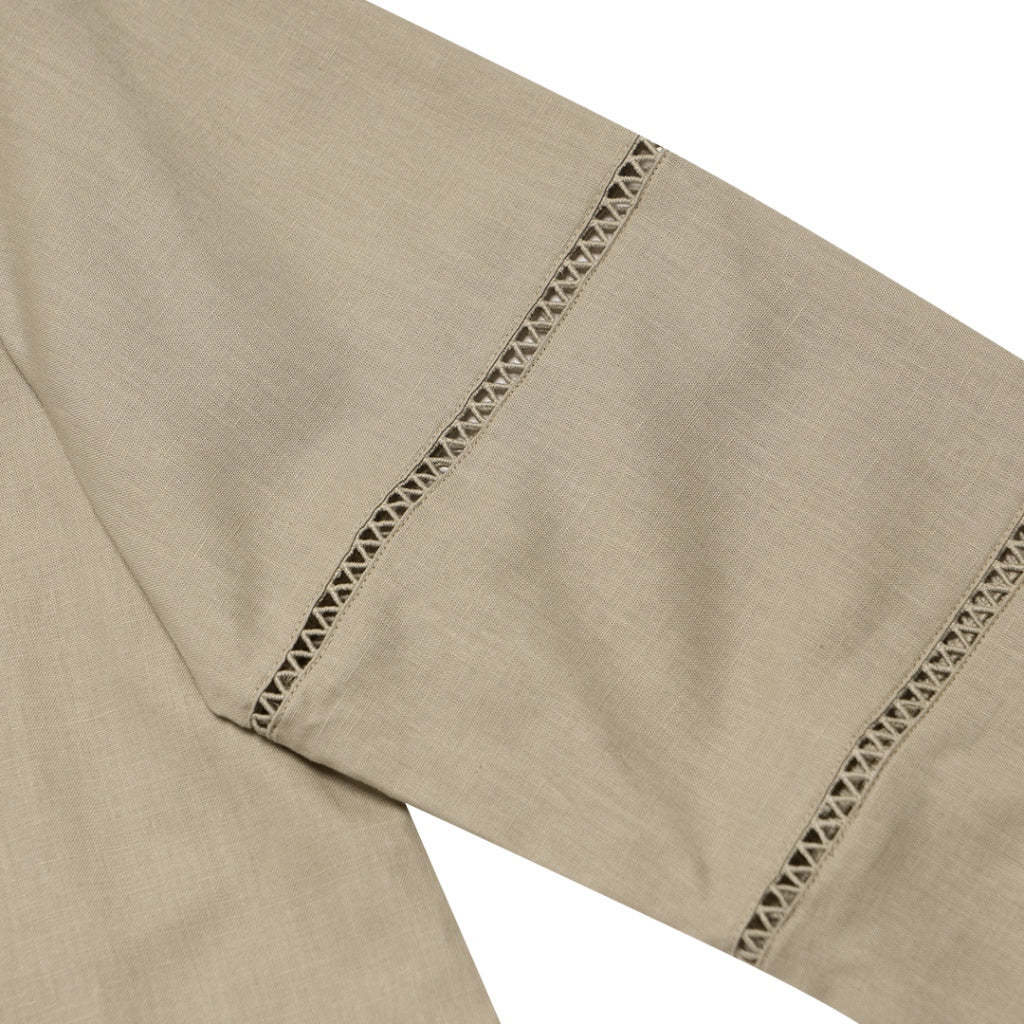 Women's Cotton Linen Poplin Round Neck Lace Shirt  (05344202) - 05 - Elm Green - Image 5