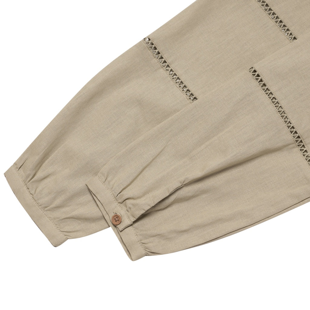 Women's Cotton Linen Poplin Round Neck Lace Shirt  (05344202) - 05 - Elm Green - Image 7