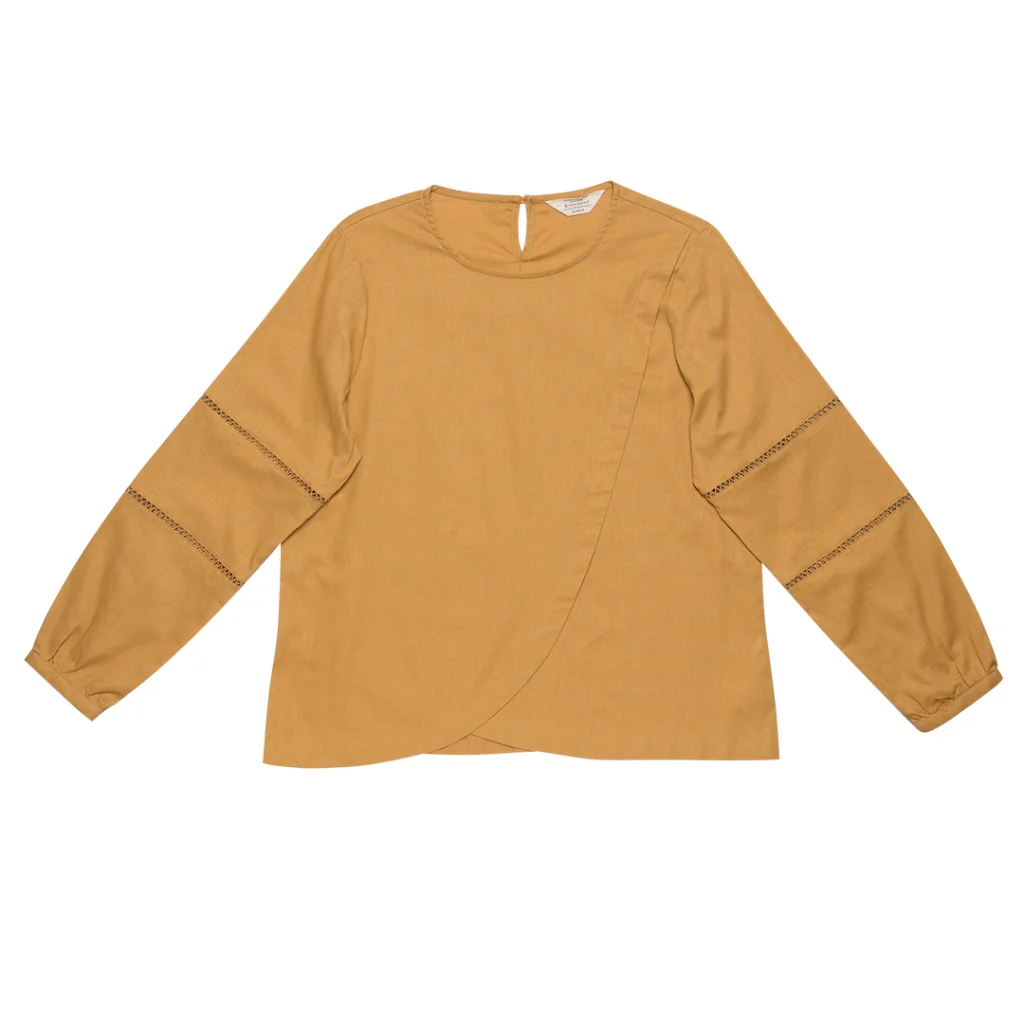 Women's Cotton Linen Poplin Round Neck Lace Shirt (05344202) - 06 - Honey Mustard - Image 10