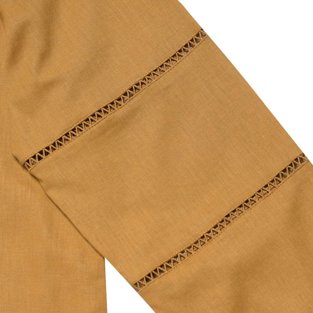 Women's Cotton Linen Poplin Round Neck Lace Shirt (05344202) - 06 - Honey Mustard - Image 4