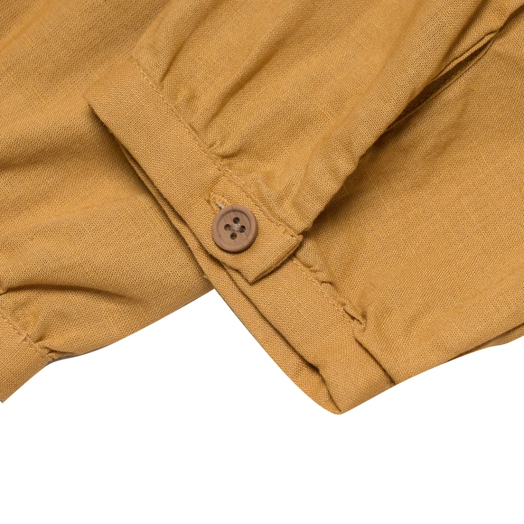 Women's Cotton Linen Poplin Round Neck Lace Shirt (05344202) - 06 - Honey Mustard - Image 6