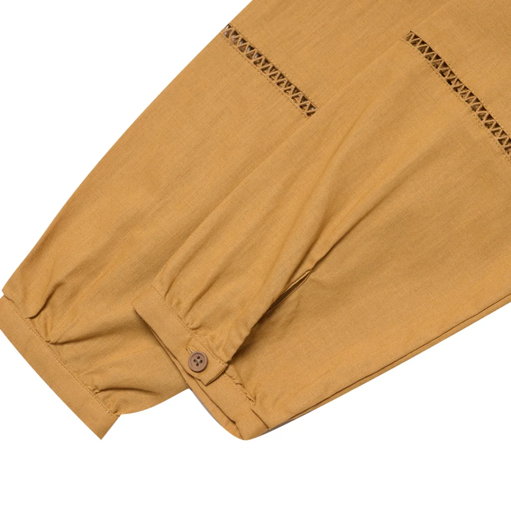 Women's Cotton Linen Poplin Round Neck Lace Shirt (05344202) - 06 - Honey Mustard - Image 7