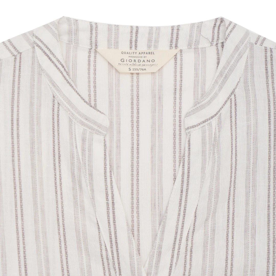 GIORDANO Women's Linen Cotton Dobby V Neck Long Sleeves Comfort Fit with Belt Dress (05465231) - Image 5